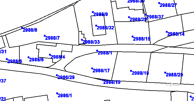 Parcela st. 2988/1 v KÚ Libeň, Katastrální mapa