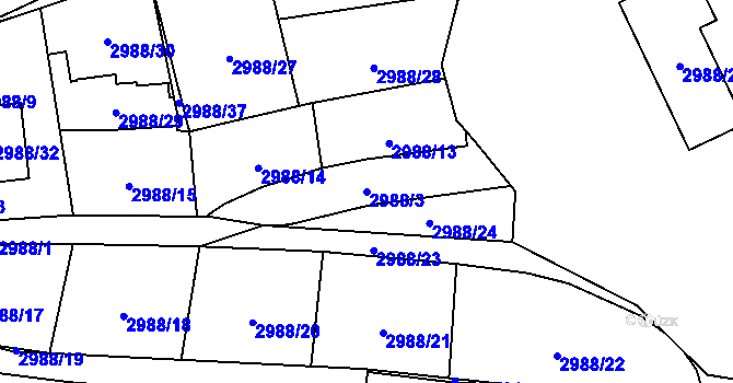 Parcela st. 2988/3 v KÚ Libeň, Katastrální mapa