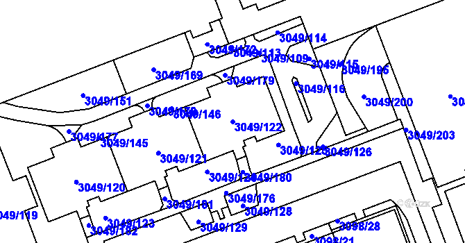 Parcela st. 3049/122 v KÚ Libeň, Katastrální mapa