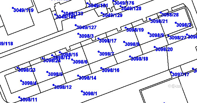 Parcela st. 3098/7 v KÚ Libeň, Katastrální mapa