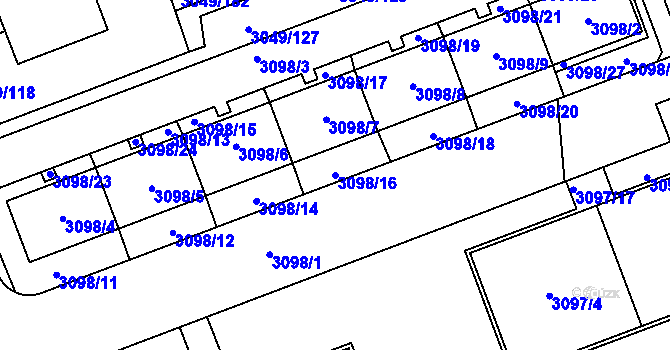 Parcela st. 3098/16 v KÚ Libeň, Katastrální mapa