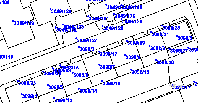 Parcela st. 3098/17 v KÚ Libeň, Katastrální mapa