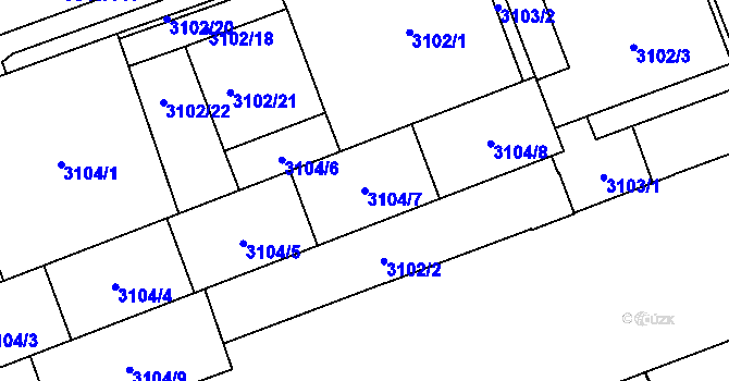 Parcela st. 3104/7 v KÚ Libeň, Katastrální mapa