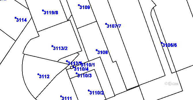 Parcela st. 3108 v KÚ Libeň, Katastrální mapa