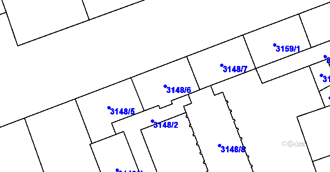 Parcela st. 3148/6 v KÚ Libeň, Katastrální mapa