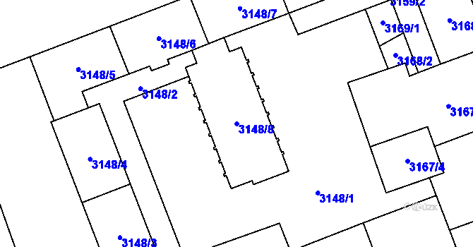 Parcela st. 3148/8 v KÚ Libeň, Katastrální mapa