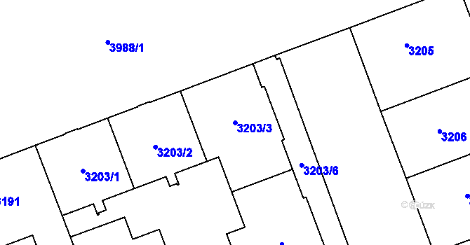 Parcela st. 3203/3 v KÚ Libeň, Katastrální mapa