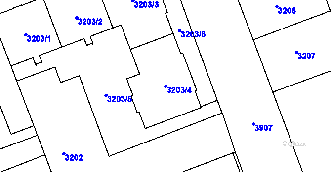 Parcela st. 3203/4 v KÚ Libeň, Katastrální mapa