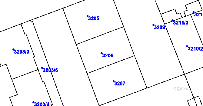 Parcela st. 3206 v KÚ Libeň, Katastrální mapa