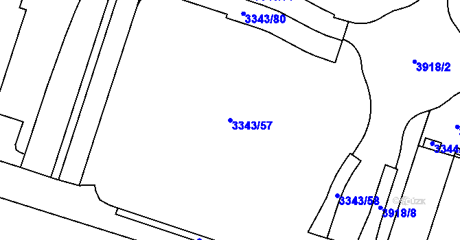 Parcela st. 3343/57 v KÚ Libeň, Katastrální mapa