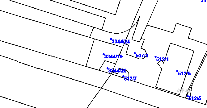 Parcela st. 3344/19 v KÚ Libeň, Katastrální mapa