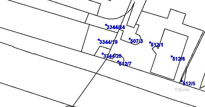 Parcela st. 3344/20 v KÚ Libeň, Katastrální mapa