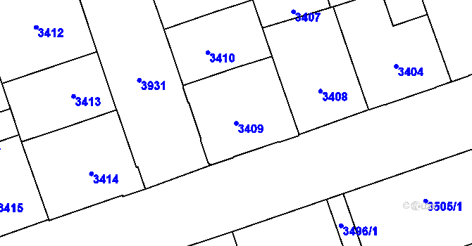Parcela st. 3409 v KÚ Libeň, Katastrální mapa