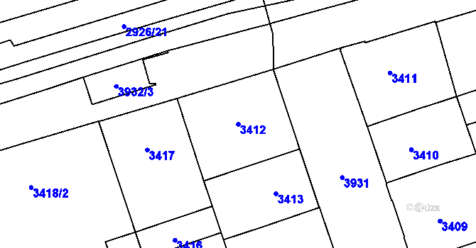 Parcela st. 3412 v KÚ Libeň, Katastrální mapa