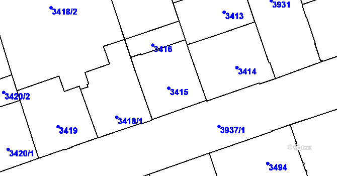 Parcela st. 3415 v KÚ Libeň, Katastrální mapa