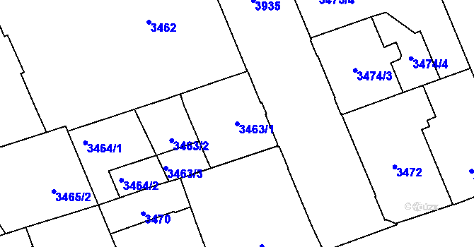 Parcela st. 3463/1 v KÚ Libeň, Katastrální mapa