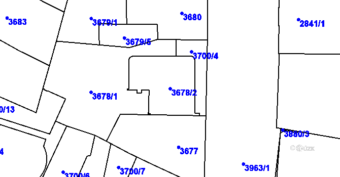 Parcela st. 3678/2 v KÚ Libeň, Katastrální mapa