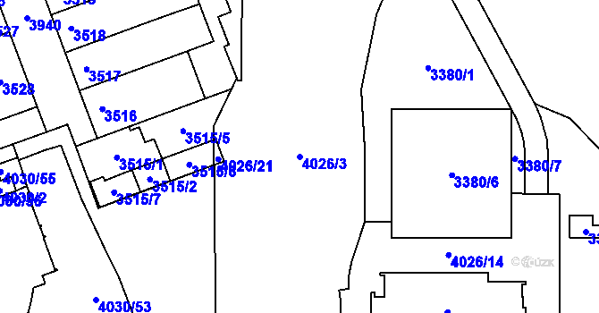 Parcela st. 4026/3 v KÚ Libeň, Katastrální mapa