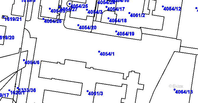 Parcela st. 4054/1 v KÚ Libeň, Katastrální mapa
