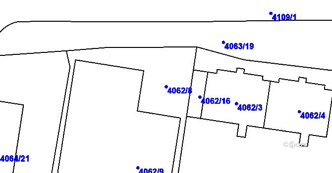 Parcela st. 4062/8 v KÚ Libeň, Katastrální mapa