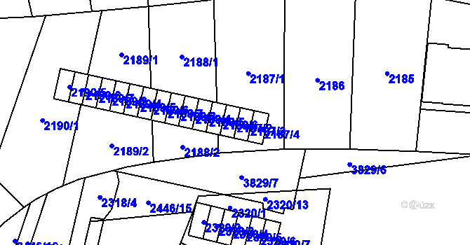 Parcela st. 2187/2 v KÚ Libeň, Katastrální mapa