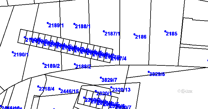Parcela st. 2187/3 v KÚ Libeň, Katastrální mapa