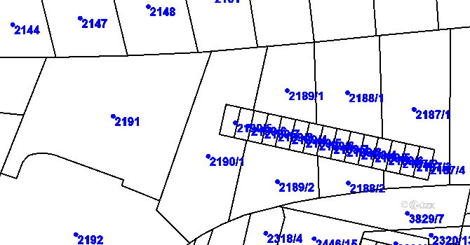 Parcela st. 2190/5 v KÚ Libeň, Katastrální mapa