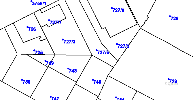 Parcela st. 727/6 v KÚ Libeň, Katastrální mapa