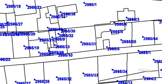 Parcela st. 2985/31 v KÚ Libeň, Katastrální mapa