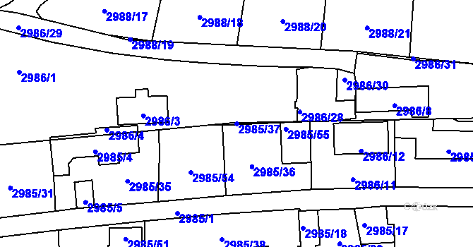 Parcela st. 2985/37 v KÚ Libeň, Katastrální mapa