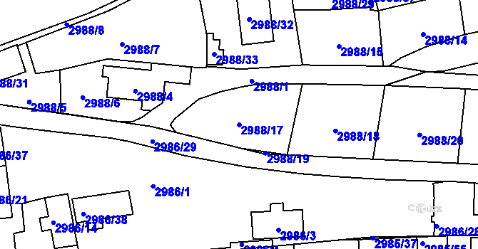 Parcela st. 2988/17 v KÚ Libeň, Katastrální mapa