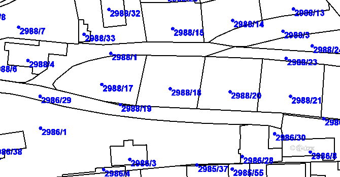 Parcela st. 2988/18 v KÚ Libeň, Katastrální mapa