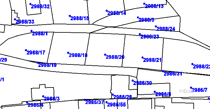 Parcela st. 2988/20 v KÚ Libeň, Katastrální mapa