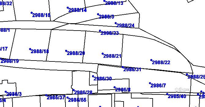 Parcela st. 2988/21 v KÚ Libeň, Katastrální mapa