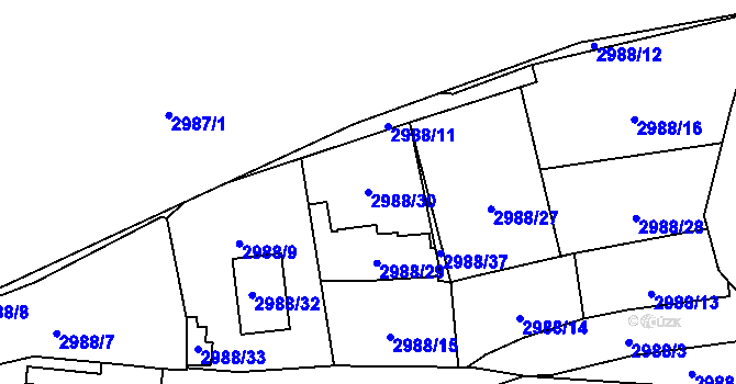 Parcela st. 2988/30 v KÚ Libeň, Katastrální mapa