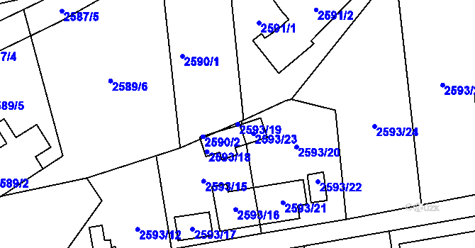 Parcela st. 2593/19 v KÚ Libeň, Katastrální mapa