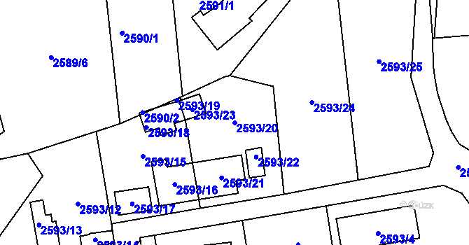 Parcela st. 2593/20 v KÚ Libeň, Katastrální mapa