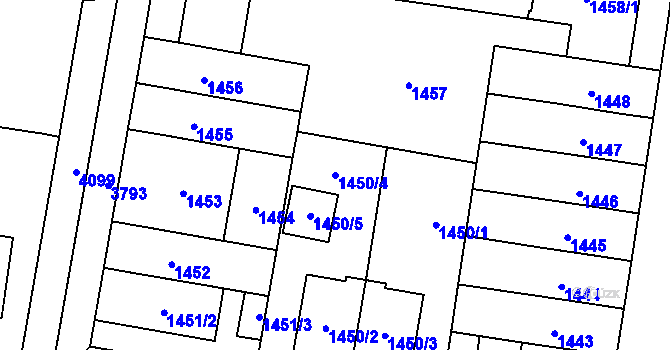 Parcela st. 1450/4 v KÚ Libeň, Katastrální mapa