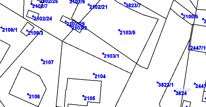 Parcela st. 2103/1 v KÚ Libeň, Katastrální mapa