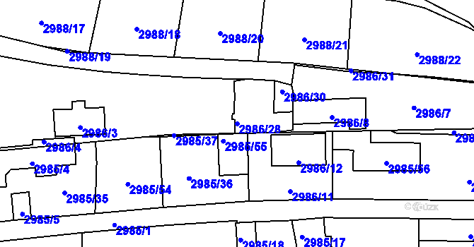 Parcela st. 2986/28 v KÚ Libeň, Katastrální mapa