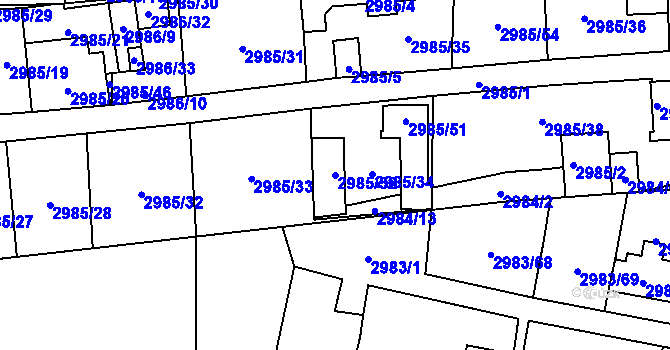 Parcela st. 2985/52 v KÚ Libeň, Katastrální mapa