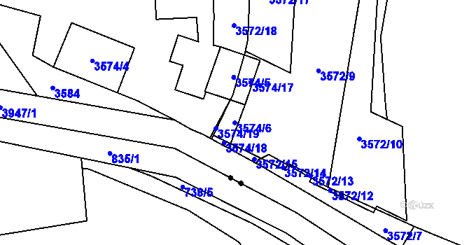 Parcela st. 3574/6 v KÚ Libeň, Katastrální mapa