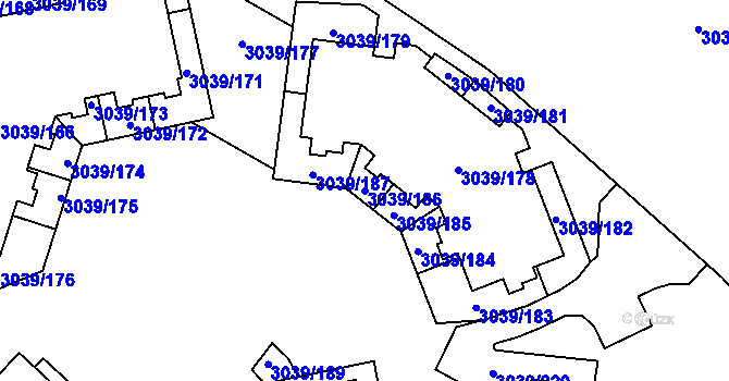 Parcela st. 3039/186 v KÚ Libeň, Katastrální mapa