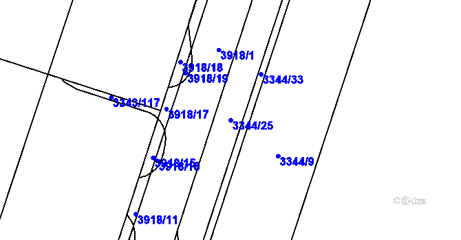 Parcela st. 3344/25 v KÚ Libeň, Katastrální mapa