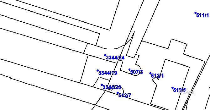 Parcela st. 3344/24 v KÚ Libeň, Katastrální mapa