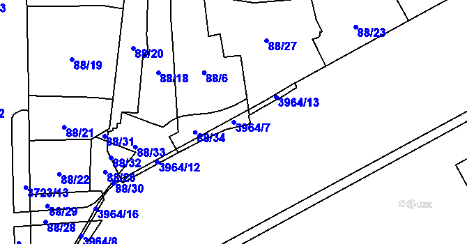 Parcela st. 3964/7 v KÚ Libeň, Katastrální mapa