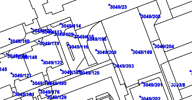 Parcela st. 3049/200 v KÚ Libeň, Katastrální mapa