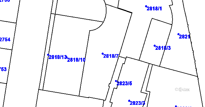 Parcela st. 2818/7 v KÚ Libeň, Katastrální mapa