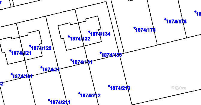 Parcela st. 1874/133 v KÚ Libeň, Katastrální mapa