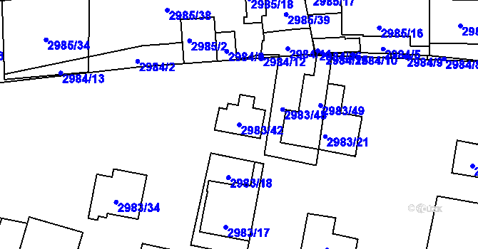 Parcela st. 2983/42 v KÚ Libeň, Katastrální mapa